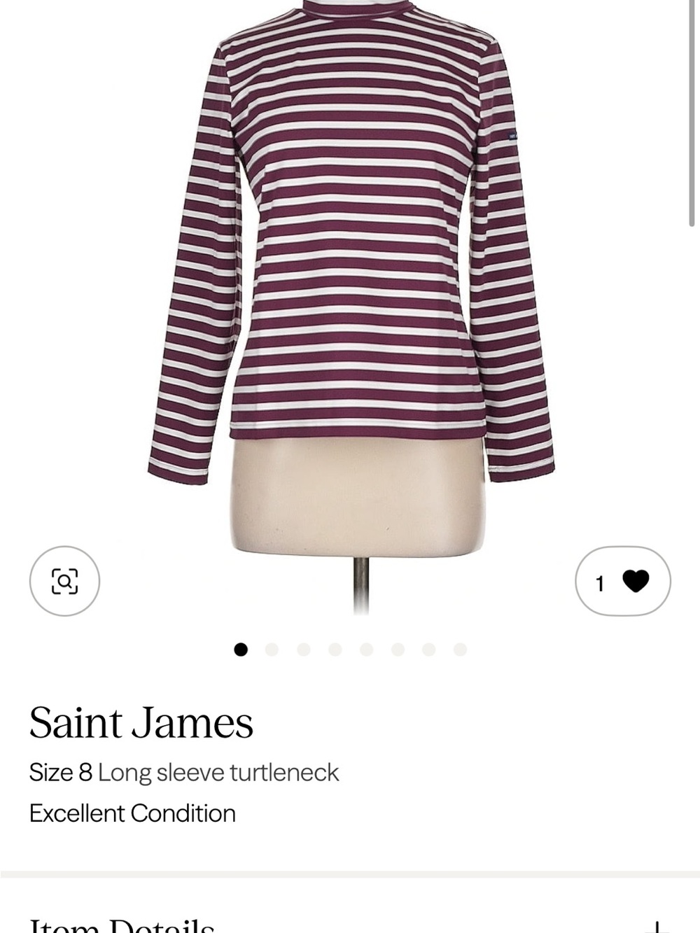 Saint James Striped Long Sleeve Turtleneck - Maroon & White